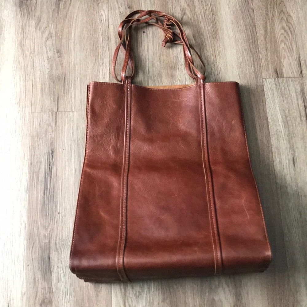 Margiela North South Leather Tote Bag Cognac Brown